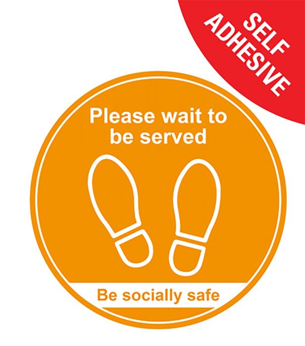 Please Wait To Be Served Social Distancing Floor Graphic, Amber (400mm dia.) Pack size: Case of 1