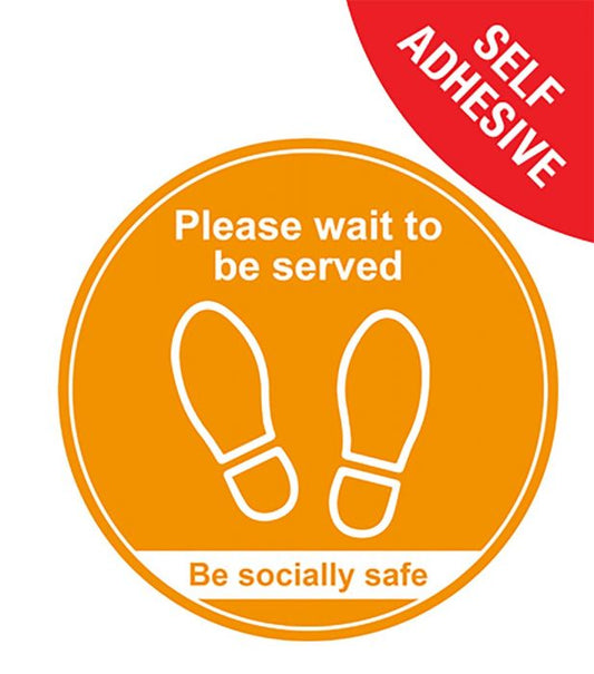 Please Wait To Be Served Social Distancing Floor Graphic, Amber (400mm dia.) Pack size: Case of 1