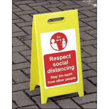 Respect social distancing - Correx A-Board (White/Red on Yellow) Pack size: Case of 1