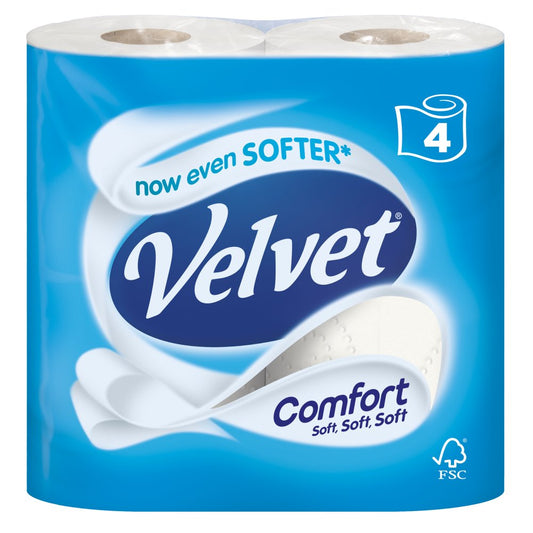 Velvet Comfort 4 Toilet Rolls £2.25 Pack size: Case of 6