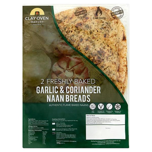 The Clay Oven Bakery 2 Freshly Baked Garlic & Coriander Naan Breads 360g - Collectionmarket