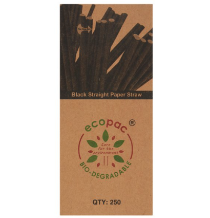 Ecopac 250 Black Straight Paper Straw Pack size: Case of 20
