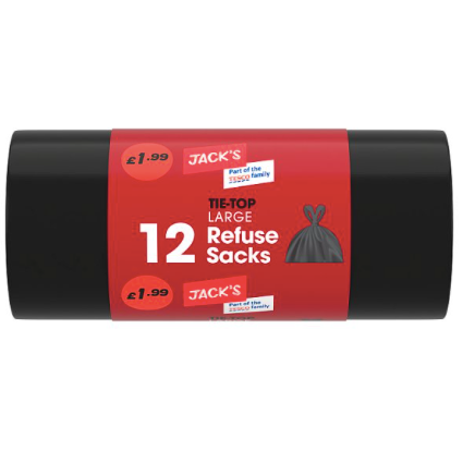 Jack's 12 Tie-Top Refuse Sacks Large Pack size: Case of 30