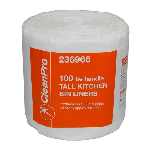 CleanPro 100 Tie Handle Tall Kitchen Bin Liners