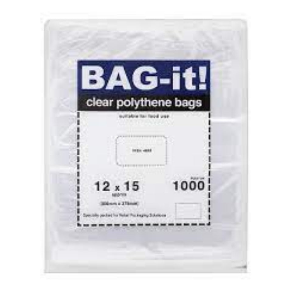 Bag-it! Clear Polythene Bags 12" x 15" Approx 1000 Pack size: Case of 1