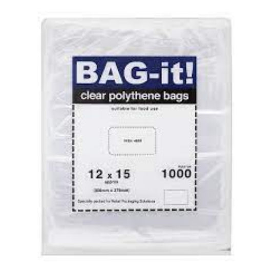 Bag-it! Clear Polythene Bags 12" x 15" Approx 1000 Pack size: Case of 1