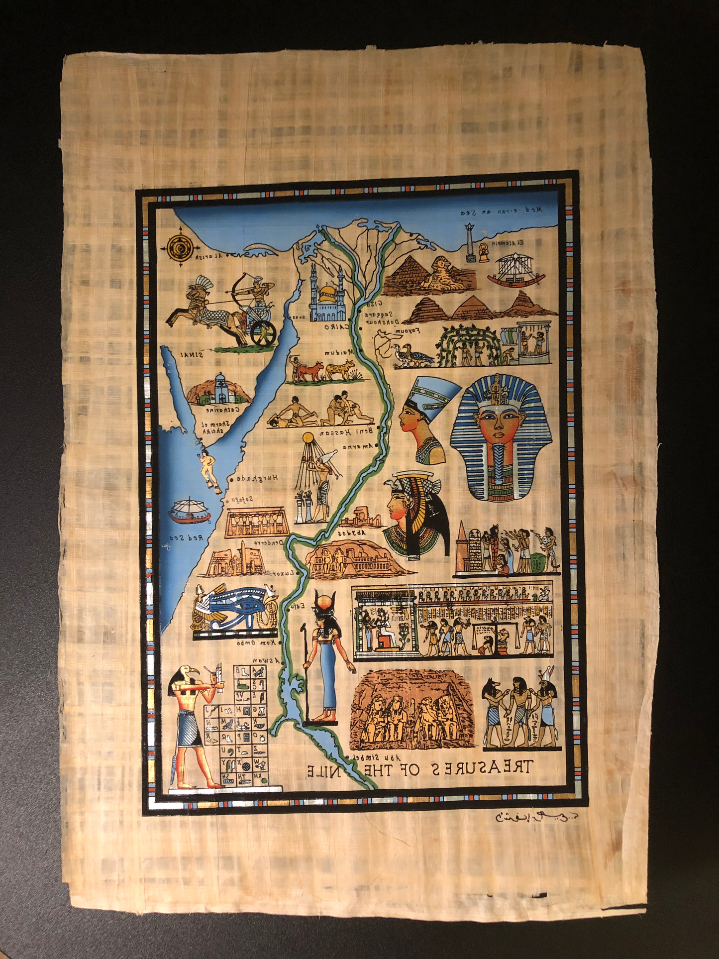 Original papyrus paper ( the Egyptian map ,kings, queens and gods )
