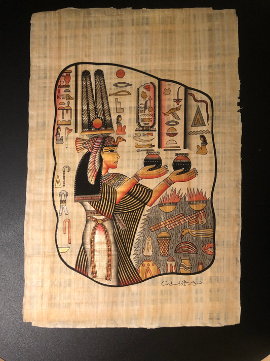 Original papyrus paper ( the queen warships the god in Rosetta Stone)
