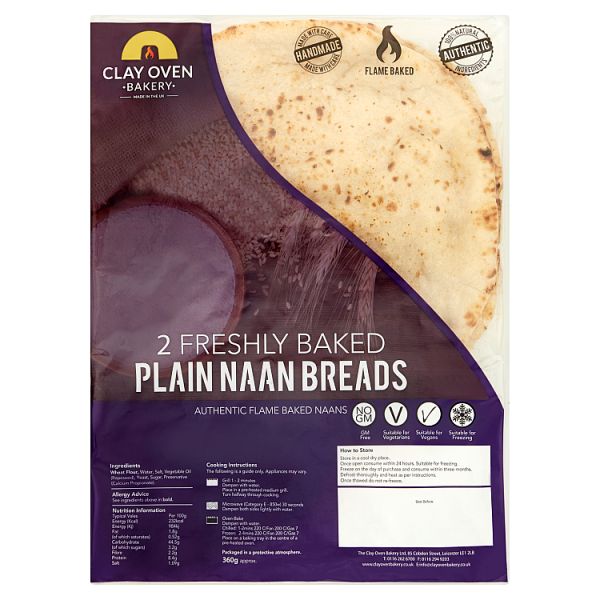 The Clay Oven Bakery 2 Freshly Baked Plain Naan Breads 360g - Collectionmarket