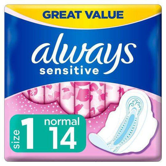 Always Sensitive Normal Size 1 Sanitary Towels With Wings 14 Pack - Collectionmarket